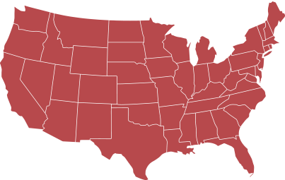 A red silhouette map of the United States.